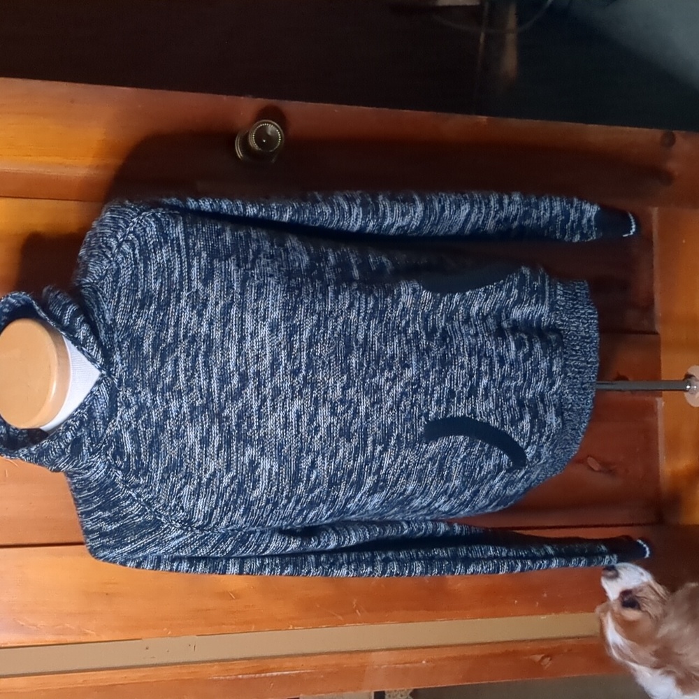 BURNSIDE* heathered knit navywhite long sleeve kanga pkt hoodie knit cuffs/waist